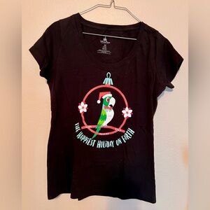 Disney Parks Black Tiki Tiki Room Christmas T-Shirt with Festive Parrot Design